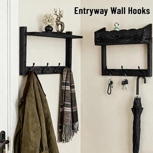 Dellicasi 28" Coat Rack Wall Mount with Shelf, Entryway Key Holder Wall Mount Wood Wall Coat Hooks with 7 Hooks 3 Key Hanger, Wall Mounted Coat Rack Mail Holder for Living Room, Bedroom - Thumbnail 4
