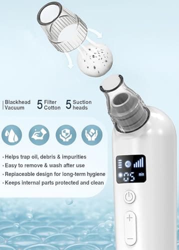 Vacuum Blackhead Remover Pore Cleaner with Heat & Red Light 5 Suction Levels Nose Pore Cleaner Rechargeable with LED Display, 6 Probes & Bonus Blemish Extractor Tools, Skincare Gift for Women - Thumbnail 6