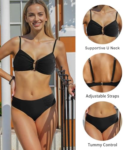 Figninget Women High Waisted Bikini Sets U-Wire Cutout Popular Swimsuit High Waisted Two Piece Swimsuit 2026 Summer Beach Swim Bathing Suits Black S - Thumbnail 5