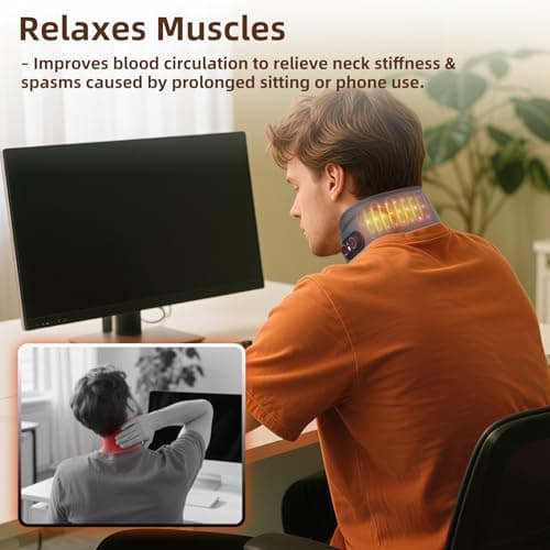Cordless Neck Heating Pad for Pain, Neck Massager with 660nm 850nm Red Light, Heated Neck Wrap with 3000mAh Rechargeable, 3 Levels Heat & Massage, Gray - Thumbnail 6