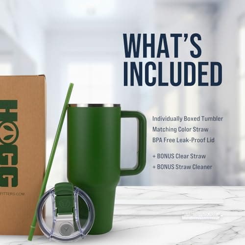 Hogg Big Swig 40 oz Tumbler with Handle and Straw - Hunter Green, 40oz Insulated Stainless Steel, Water Tumbler with Straw, Water Cup with Handle, Versatile Leak Proof Lid - Thumbnail 5