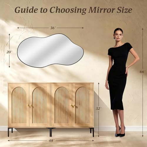 potijo Irregular Wall Mirror 20×36 Inch Wall Mirrors Decorative Black Modern Asymmetrical Abstract Mirror for Bathroom Bedroom Living Room Entryway Hallway - Thumbnail 2