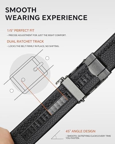 VANNANBA Mens Ratchet Belt Leather Belts for Men 1 3/8" with Pebble Grain, Customizable Fit For Dress Casual, with Gift Box - Thumbnail 3