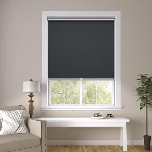 Changshade 100% Blackout Roller Shades for Windows，Room Darkening Thermal Insulated Pull Down Window Blinds, Cordless Free-Stop Shade，Easy Install UV Protection Door Blind for Home,Black,21"W x 72"H - Thumbnail 2