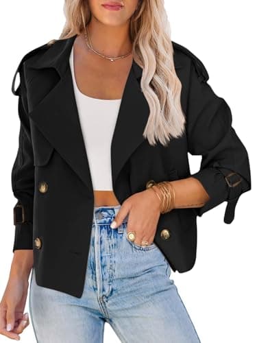 Saodimallsu Women Crop Double Breasted Trench Coat Raglan Sleeve Work Office Cropped Jacket With Pockets - Image 1