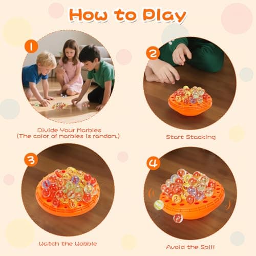 Marble Balance Game - 50 Colorful Marbles with Built-in Storage, Fun Family Challenge for 1-4 Players, Educational Toy for Kids & Adults, Perfect for Parties, Travel & Birthday Gifts (Pumpkin Orange) - Thumbnail 5