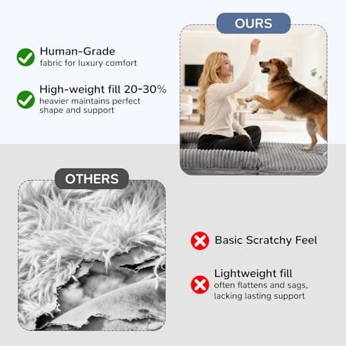 OtterOasis Foldable Human Dog Bed for Adult, Fluffy Faux Angora Human Sized Pet Bed with Blanket, Orthopedic Dog Bed with Egg Foam and Water Repellent Liner (Light Grey (Foldable), 79" Length) - Thumbnail 6