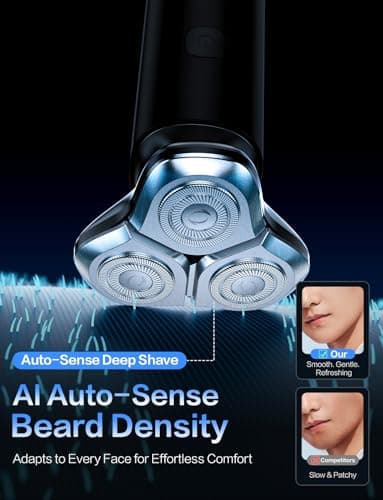 Electric Razor for Men, 4D Floating Rotary Razor, Wet & Dry Waterproof IPX7, USB-C Fast Charging, LED Display, Adaptive Speed Control, Low Noise Cordless Electric Razor with Travel Lock - Thumbnail 5