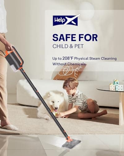 HelpX Steam Mop Cleaner with Detachable Handheld Steamer, 20 in 1 Wired Steam Cleaner with Multiple Accessories, Detachable Water Tank, Microfiber Pads for Floor Tiles Carpet and Grout Cleaning (Grey) - Thumbnail 5
