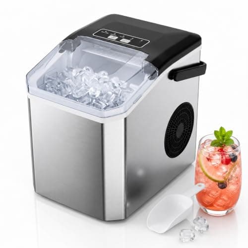 ELECVIVA Clear Bullet Ice Maker Countertop, Portable Ice Machine, 26lbs/24H, 9 Ice Cubes Ready in 6 Mins, Self-Cleaning Compact Ice Maker with Basket and Scoop for Home, Kitchen, RV, Camping and Party