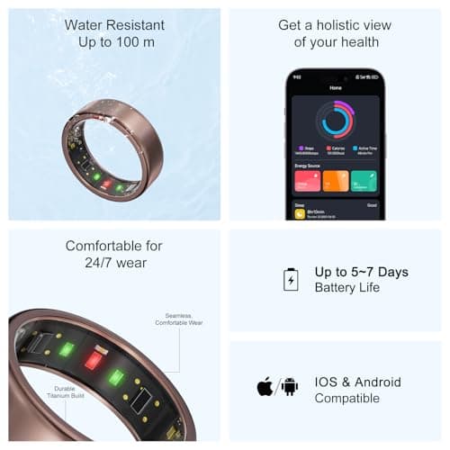 POBOVi Ring OnePlus - Ultra-Thin Titanium Smart Ring - 7 Days Battery Life - Fitness/SPO₂/Stress/HR/Sleep Skin Temperature Tracker - No App Fee - iOS&Android Compatible (Rose Gold, 9) - Thumbnail 4