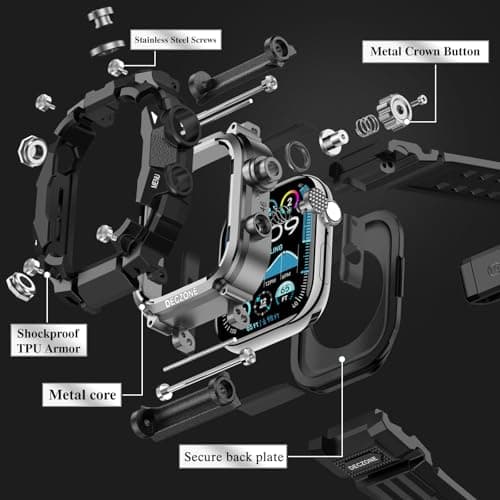 Deczone Band with Rugged Case Compatible with Apple Watch Bands 46mm (Series 11 10), Sport iwatch Bands Protective Bumper Cover for Men (46mm Black) - Thumbnail 5