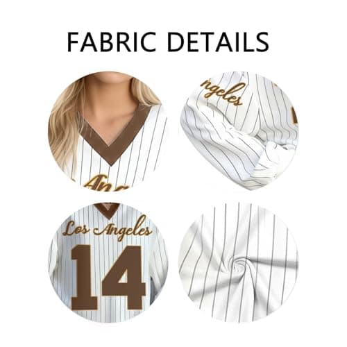 Jersey Shirts for Women Oversized Jersey Sweatshirts V Neck Striped Long Sleeve Casual Y2k Baggy Streetwear Tee Tops White-Brown - Thumbnail 5