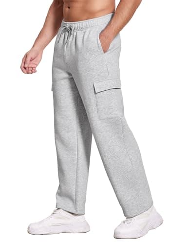 Deyeek Men's Sweatpants Fleece Lined Pants Men Cargo Sweatpants Wide Leg Jogger Sweatpants Baggy Lounge Pants with Pockets Grey - Image 1
