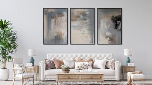Large Framed Canvas Wall Art - Modern Grey Abstract Pictures for Living Room Aesthetic Rustic Wall Decor Black Float Framed Paintings Retro Prints for Bedroom Dinning Room 16" X 24" X 3 - Thumbnail 2