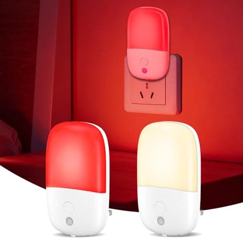 670nm Red Light Night Light for Sleep Therapy, [2 Pack] - 2 Color Modes, Zero Blue Light, Auto Dusk to Dawn Sensor, 0.5W Dimmable LED Nightlights For Kids Adults Bedroom, Hallway, Bathroom, Stairs - Image 1