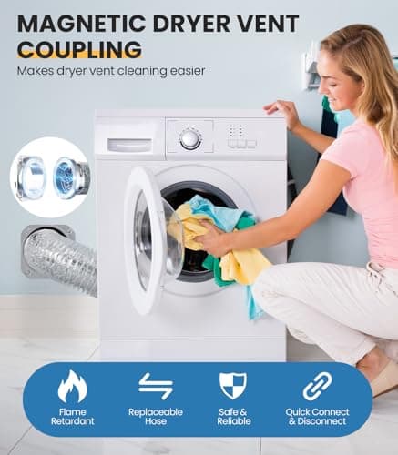 Magnetic Dryer Vent Connector Kit, DV180 Quick Connect Coupling with Airtight Seal, 4" Flexible Dryer Duct Hose, Easy Installation, 3.3 FT Hose and 2 Clamps - Thumbnail 3