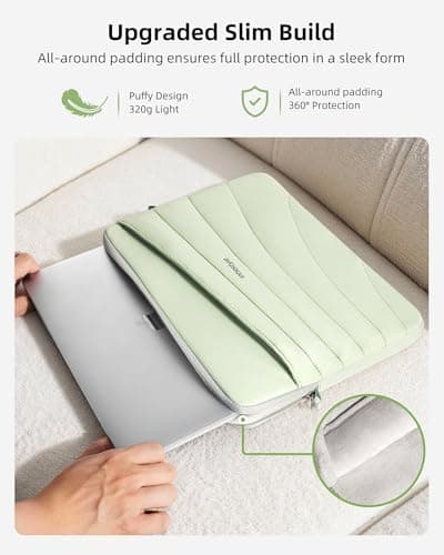 Puffy Laptop Sleeve Bag 13 14inch with Detachable Strap, Protective Case for MacBook Air Pro (Green, 14 inch) - Thumbnail 5