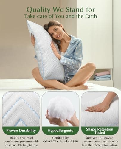 DIORIS Queen Size Pillows Set of 2 - Hotel-Quality Down Alternative Bed Pillows for Back, Side & Stomach Sleepers, Cooling Breathable Microfiber Fill, Medium Firm Support for Neck & Shoulders - Thumbnail 4
