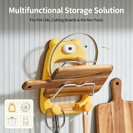 Kitchen Pot Lid Organizer, Drill-Free Suction Cup Rack with Anti-Slip U-Shaped Grooves, Multi-Purpose Double-Layer Storage for Pot Lids Cutting Boards Sponges, Removable Drip Tray, 10kg/22lbs Load - Thumbnail 5