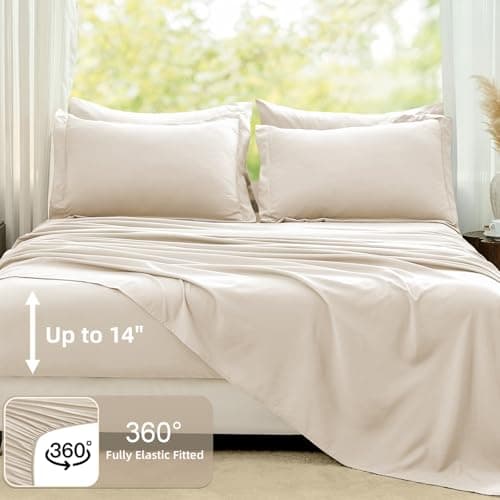 FUANNA California King Comforter Sets Beige, 7 Pieces Cal King Size Bedding Set, All Season Lightweight Bed in a Bag with Comforter, Flat Sheet, Fitted Sheet, Pillowcases & Shams - Thumbnail 6