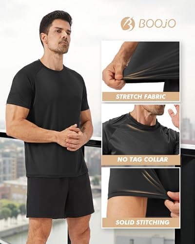 BOOJO Workout Mens Shirts - Casual 2 Pack Black Quick Dry Moisture Wicking T-Shirts Crew Neck Short Sleeve for Gym Athletic Running - Thumbnail 5