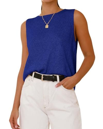 BTFBM Sleeveless Sweater Tops for Women 2026 Crew Neck Lightweight Casual Loose Tank Summer Outfits Fashion Clothing(Royal Blue, Large) - Image 1