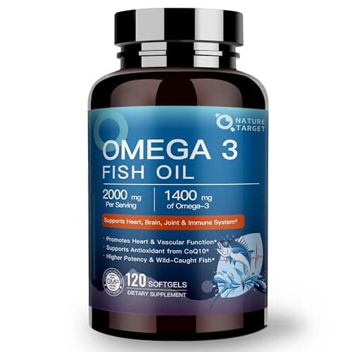 NATURE TARGET Omega 3 Fish Oil, High-Purity Fish Oil 2000mg, Rich in Omega-3 Fatty Acids, Supports Heart & Immune Health, Easy to Absorb, No Fishy Aftertaste, 120 Softgels - Image 1