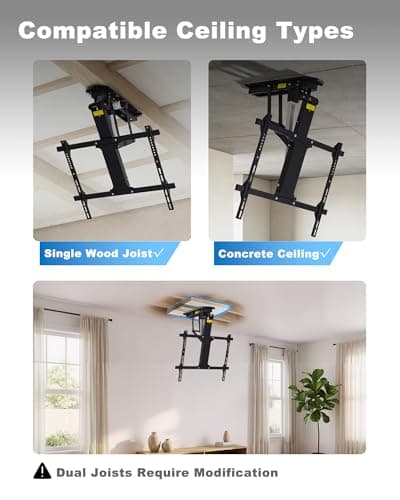 TOPSKY Electric Ceiling TV Mount with Remote, Motorized Drop Down TV Ceiling Mount for 32–70 Inch Flat & Curved TVs, Up to 88 lbs, VESA 600x400, Fits Flat & Pitched Ceilings, Black - Thumbnail 4