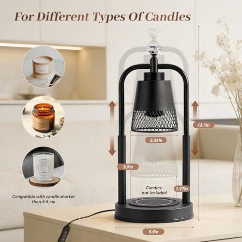 Candle Warmer Lamp with Timer Dimmer Dual Pole Height Adjustable Candle Warmer Gifts for Women Wax Melt Warmer for Scented Jar Candles Birthday Gift for Mom Mothers Day House Warming New Home Decor - Thumbnail 4