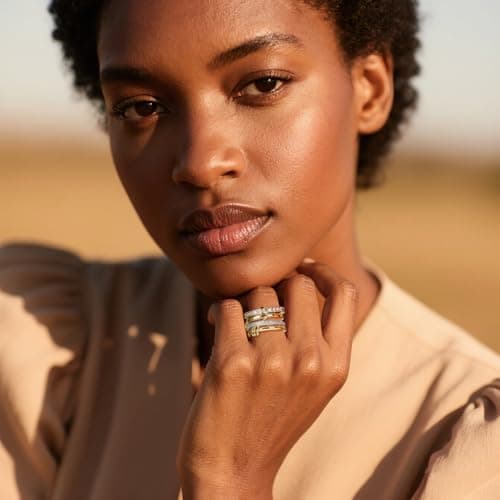 Stackable Rings for Women Statement Rings 18K Gold Plated Interlocking Ring Stack Set Non Tarnish Gold Silver Mixed Metal Cubic Zirconia CZ Connected Band Thumb Ring Size 5-11 Jewelry Gift for Women 6 - Thumbnail 4