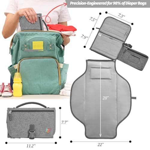 PZU Portable Diaper Changing Pad - Changing Pad Portable with Wipes Pocket, Waterproof Diaper Changing Mat, Portable Changing Pad for Baby, Newborn Gift（Grey） - Thumbnail 2