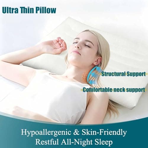 iFaon Ultra Flat Thin Pillows for Sleeping Standard Size, 2-1/2" High Slim Bed Pillow for Back Stomach Sleepers Down Alternative Filling White 18x26 in - Thumbnail 4