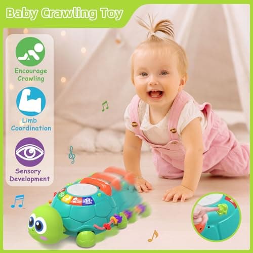 Hanayo Baby Toys 6 to 12 Months，Musical Turtle Crawling Girl Toys for 12-18 Months,Infant Early Learning Educational Toy,Girl & Boy Gift Essentials for Newborn 7 8 9 11+ Months 1-2 Year Old(Green) - Thumbnail 3