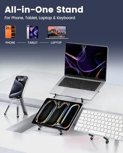 LENTION Magnetic Foldable Laptop Stand, 8-Level Adjustable Aluminum Laptop Riser, N52 MagSafe Phone Tablet Tripod Holder, Portable Ergonomic Desk Stand for 10-16 Inch Laptop Home Office Travel - Thumbnail 3