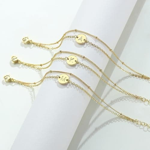 MONOZO Initial Bracelets for Women Jewelry Gifts - 18K-Gold-Plated Letter Initial Bracelet Dainty Disc Letter F Initial Bracelet for Her Gold Bracelets for Women Jewelry Gifts - Thumbnail 6