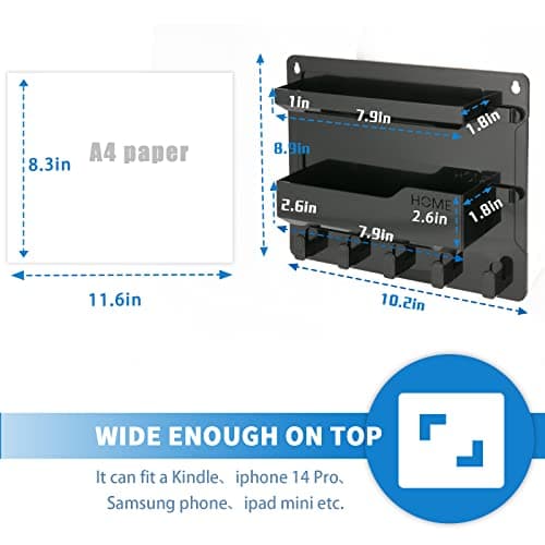 YONGAIJIA Bedside Wall Mount Shelf, Adhesive Bedside Organizer for Remote、Phone、Glasses. Bedside Accessories Storage suitable for College Dorm 、bunk bed 、 Bedroom、Rv（Black） - Thumbnail 3