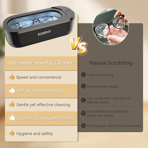KUNPHY Ultrasonic Jewelry Cleaner, Jewelry Cleaner Machine 12oz 46KHz, Professional Sonic Cleaner with One-Touch Operation, Sonic Cleaner for Rings, Glasses, Jewelry, Dentures (Black) - Thumbnail 4