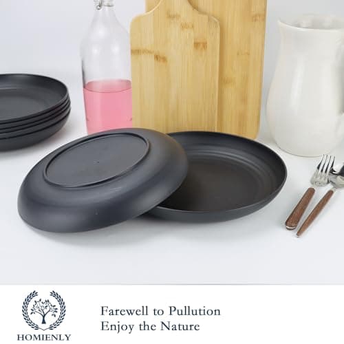 Homienly Dinner Plates Set of 8 Alternative for Plastic Plates Microwave and Dishwasher Safe Wheat Straw Plates for Kitchen Unbreakable Plate Set (Black, 10 inch) - Thumbnail 5