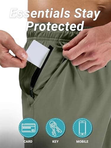 Arcweg Men's Swim Trunks Army Green with Compression Liner and Zipper Pockets Quick Dry Bathing Suit Board Swimming Shorts Medium - Thumbnail 5