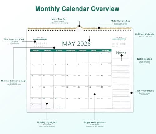 ANYZONE Desk Calendar 2026-2027, 18 Months Calendar from Jan. 2026 to Jun. 2027, 14.5" x 11.5" Desktop/Wall Monthly Calendar with Large Squares, Notes Section for Home, School, Office - Thumbnail 3