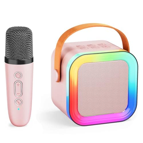 Kids Karaoke Machine Toy for Ages 3-12, Rechargeable Portable Bluetooth Speaker with 1 Wireless Microphone, LED Light Up Voice Changer, Christmas Birthday Gift for Boys Girls Grandkids (Pink - 1) - Image 1