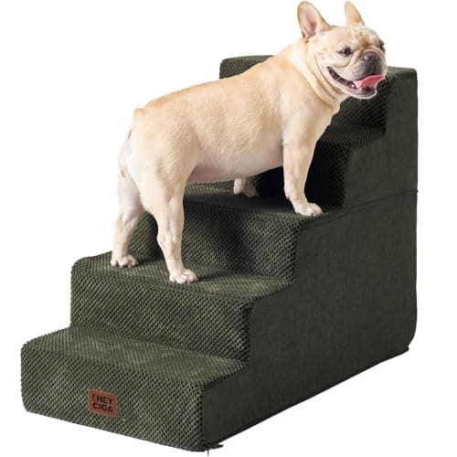 EHEYCIGA Dog Stairs for High Bed 22.5" H, 5-Step Dog Steps for Bed, Pet Steps for Small Dogs and Cats, Non-Slip Balanced Pet Ramp Indoor, Military Green