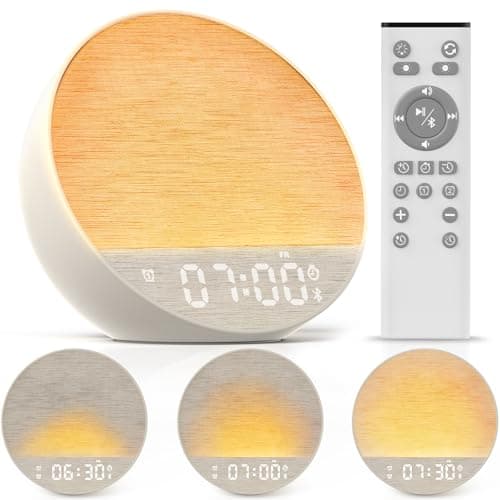 Tap-to-Snooze Sunrise Alarm Clock with Sound Machine, 36 Sounds White Noise Machine for Sleeping Adults, Gradual Sunrise Clock with Bluetooth Speaker & Remote Control, 15-Color Night Light丨Putty - Image 1
