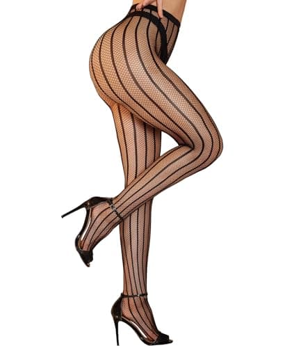RSLOVE Women Sexy Fishnet Tights - High Waist Fishnet Striped Pantyhose Mesh Stockings Lingerie for Women Black - Image 1