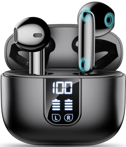 Wireless Earbuds Bluetooth 5.4 In Ear Buds 6 Mic ENC Noise Cancelling Clear Calls, Deep Bass HiFi Stereo Sound Earphones 35H Playtime LED Power Display IPX7 Waterproof Headphones for Android iOS Black - Image 1