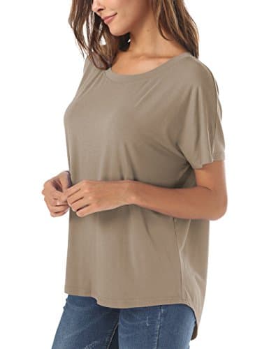 Herou Light Coffee Oversized Tshirt Women Summer Short Sleeve High Low Loose Oversized Basic Tops T Shirt Light Coffee Medium - Thumbnail 2