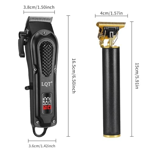 LQT® Men's Professional Hair Clippers Kit，Cordless & Corded Barber Clippers Set，Grooming Rechargeable Beard Trimmer with Adjustable Blade Black - Thumbnail 6