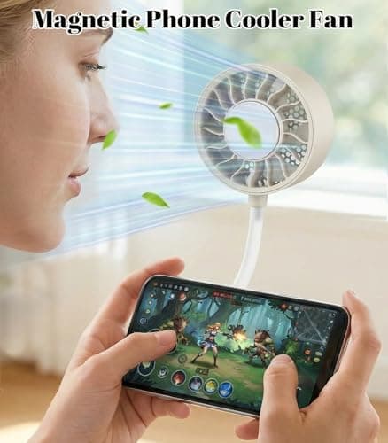 Magnetic Phone Clip Fan, Portable USB Rechargeable Personal Fan with 360° Flexible Gooseneck, 3 Speed Adjustable & Ultra-Wide Airflow, for iPhone, Shirt, Office, Desktop & Outdoor Travel (Begie) - Thumbnail 2