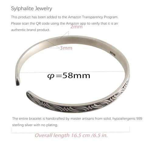 Sylphalite ArtisanCraft Handcrafted 999 pure silver bracelet for menSilver Men's Cuff Bracelet – Vintage Tribal Engraved Hip-Hop Bangle, Hypoallergenic Luxury Gift for Him, Groomsmen, Anniversary or Graduation - Thumbnail 2